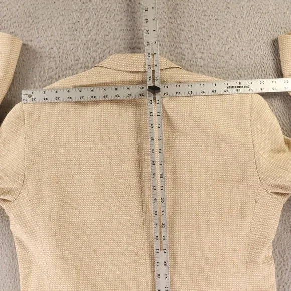 VTG Jos A Bank Jacket 44R L Beige Micro check textured weave 100% Silk Blazer - Picture 14 of 16